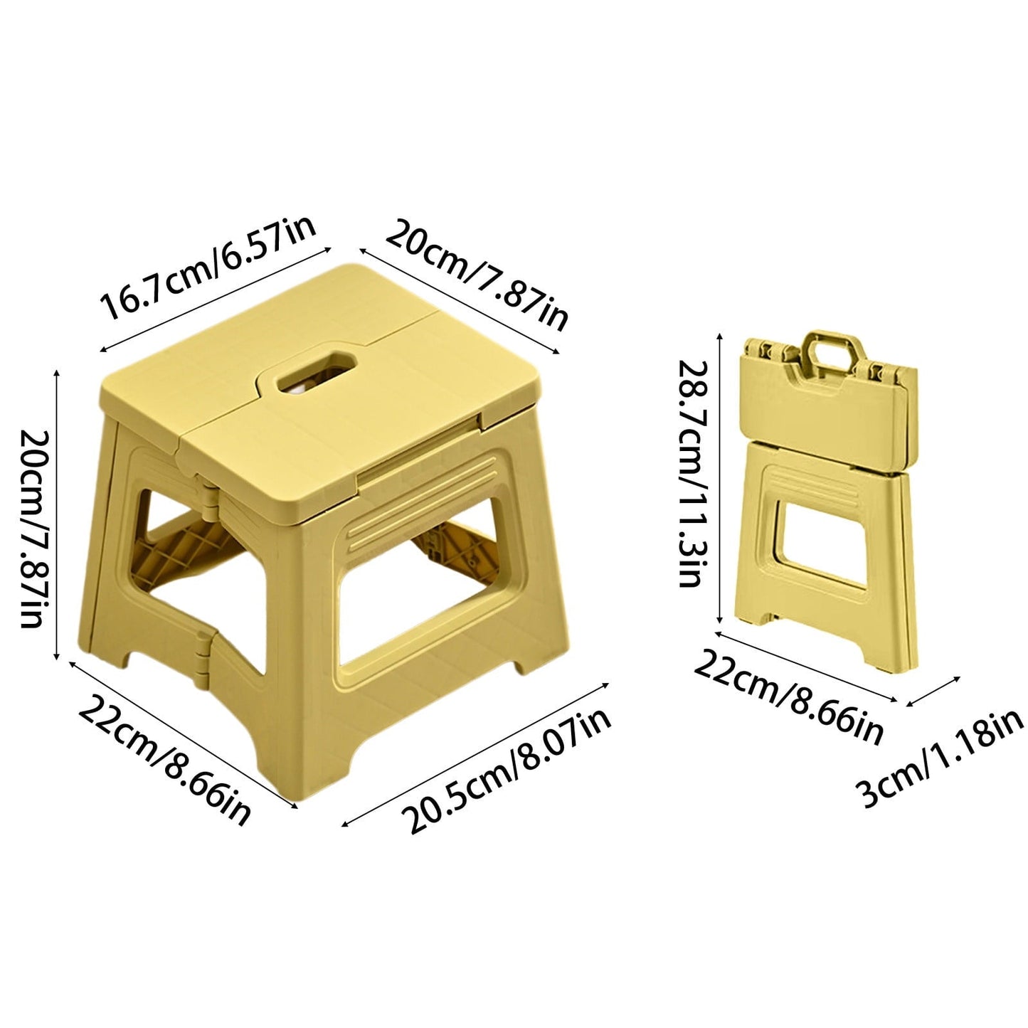 WKSCLPAI Fashion Cream Style Folding Stool, Portable Non-Slip Plastic Step Stool with Handle, Lightweight and Durable Space Saving Small Stool for Home Office Outdoor Activities, Yellow