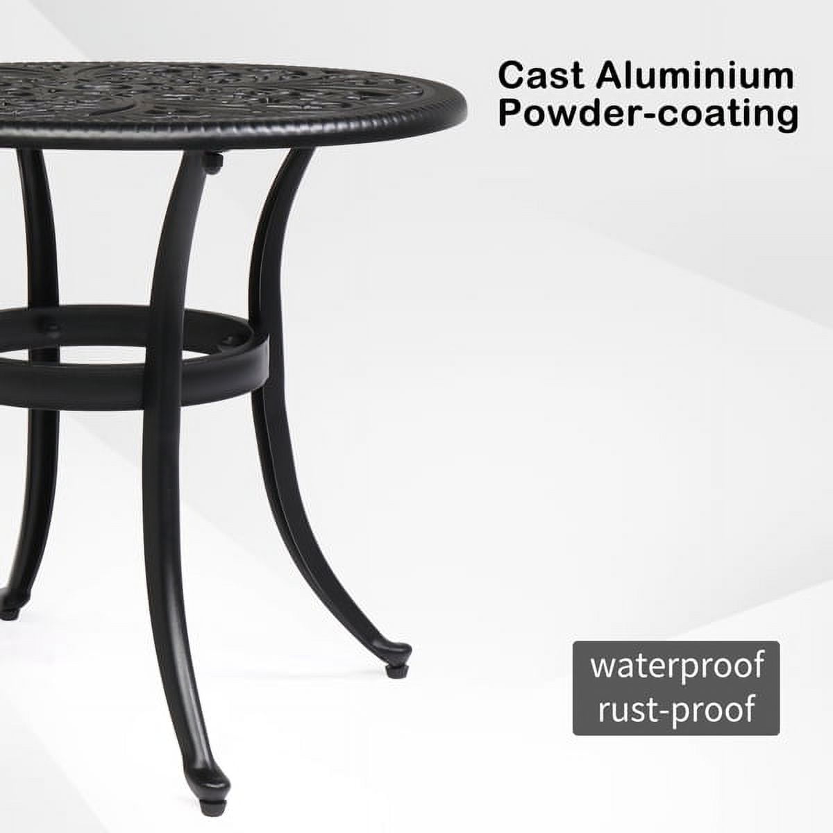 Black Cast Aluminum Outdoor Round Table with Phoenix Cutout, 23.6" Dia, 2" Umbrella Hole & Adjustable Feet for Patio Garden