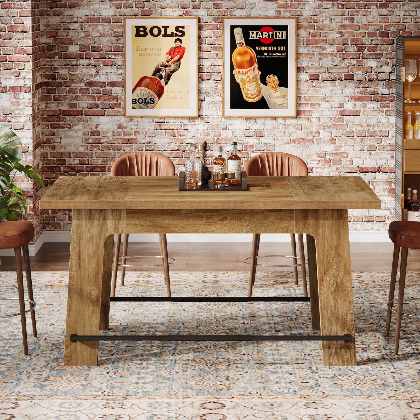 Tribesigns 62.6-Inch Bar Table, Rectangular Home Bar Unit with Metal Footrest,Brown and Black