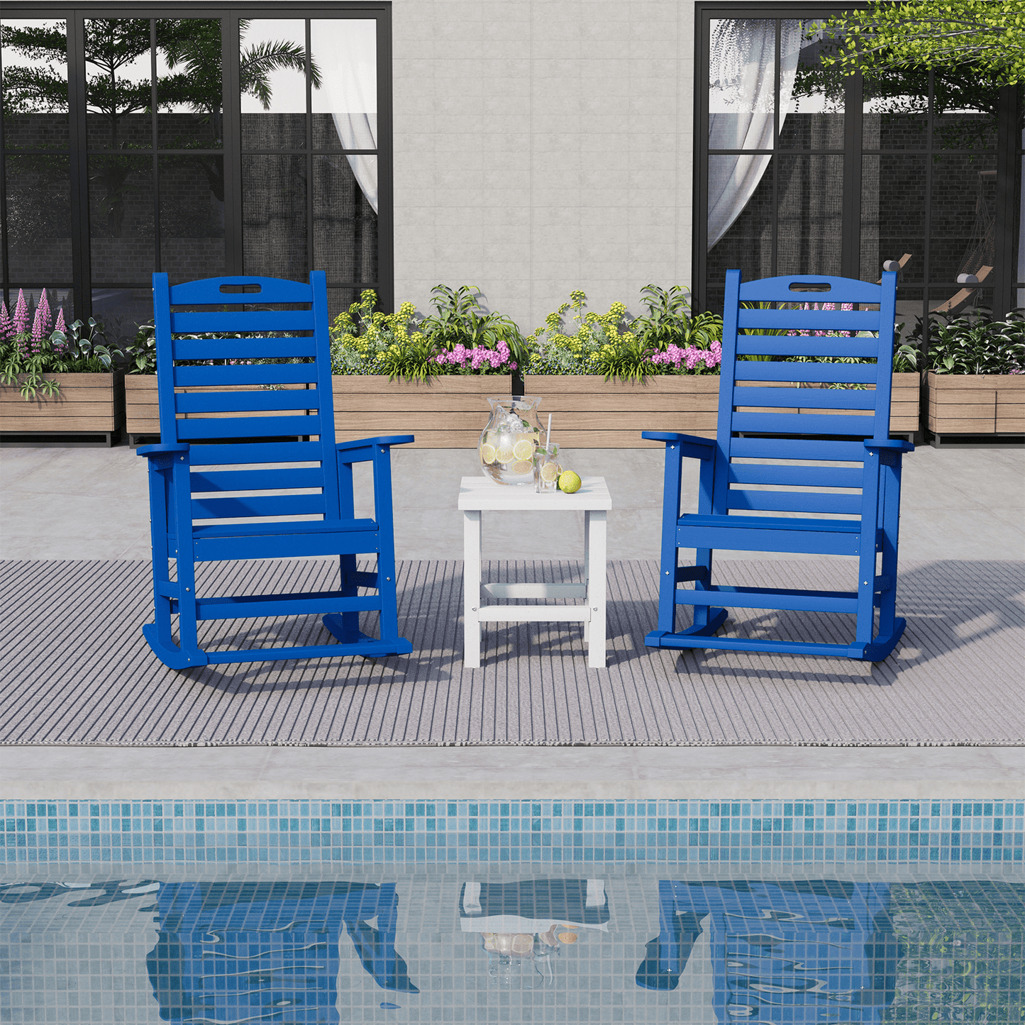 AreShark Oversized Rocking Chair Outdoor, HDPE PolyRocking Chair, All Weather Porch Rocker for Deck Patio Balcony, 380lbs, Navy Blue