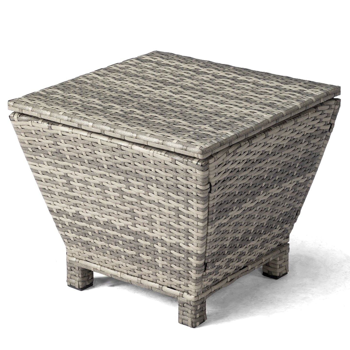Funnil Outdoor Wicker Side Table for Patio Deck Garden, All-weather Rattan Small Storage Box End Table, Resin Coffee Table with Iron Frame, Gray