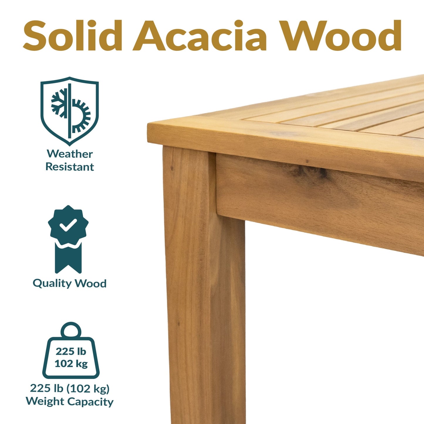 Sunnydaze Rodanthe 33.75" Acacia Square Outdoor Dining Table, Natural Oil Finish