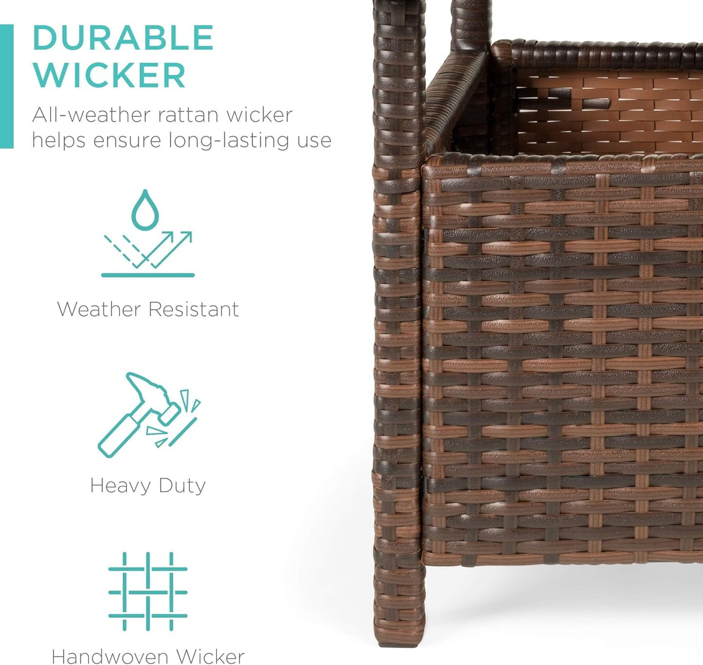 SUPQ Wicker Side Table with Umbrella Hole, Square PE Rattan Outdoor End Table for Patio, Garden, Poolside, Deck w/UV-Resistant Frame, Storage Space - Brown