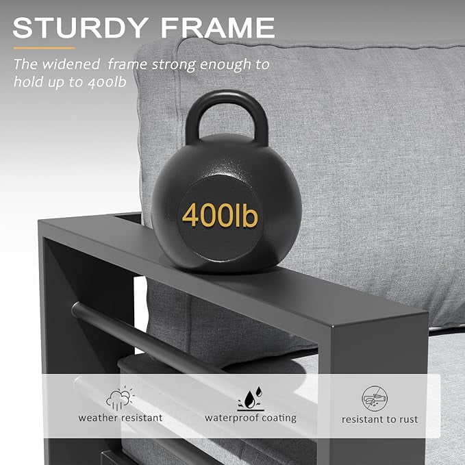 LayinSun Aluminum Outdoor Patio Metal Couch, 3-Seat Sofa Chair with Cushions