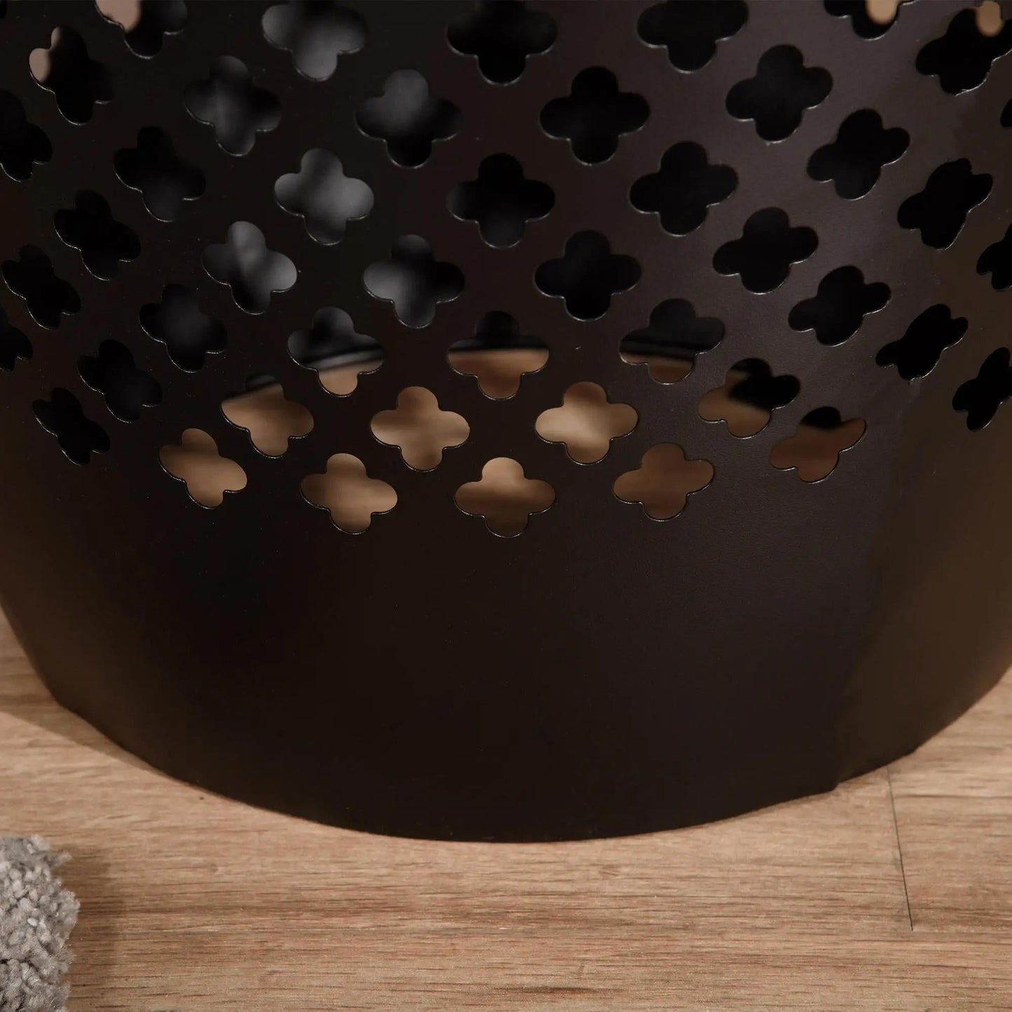 Resenkos Outdoor Side Table, Round Hollow Drum Patio End Table, Steel, Black