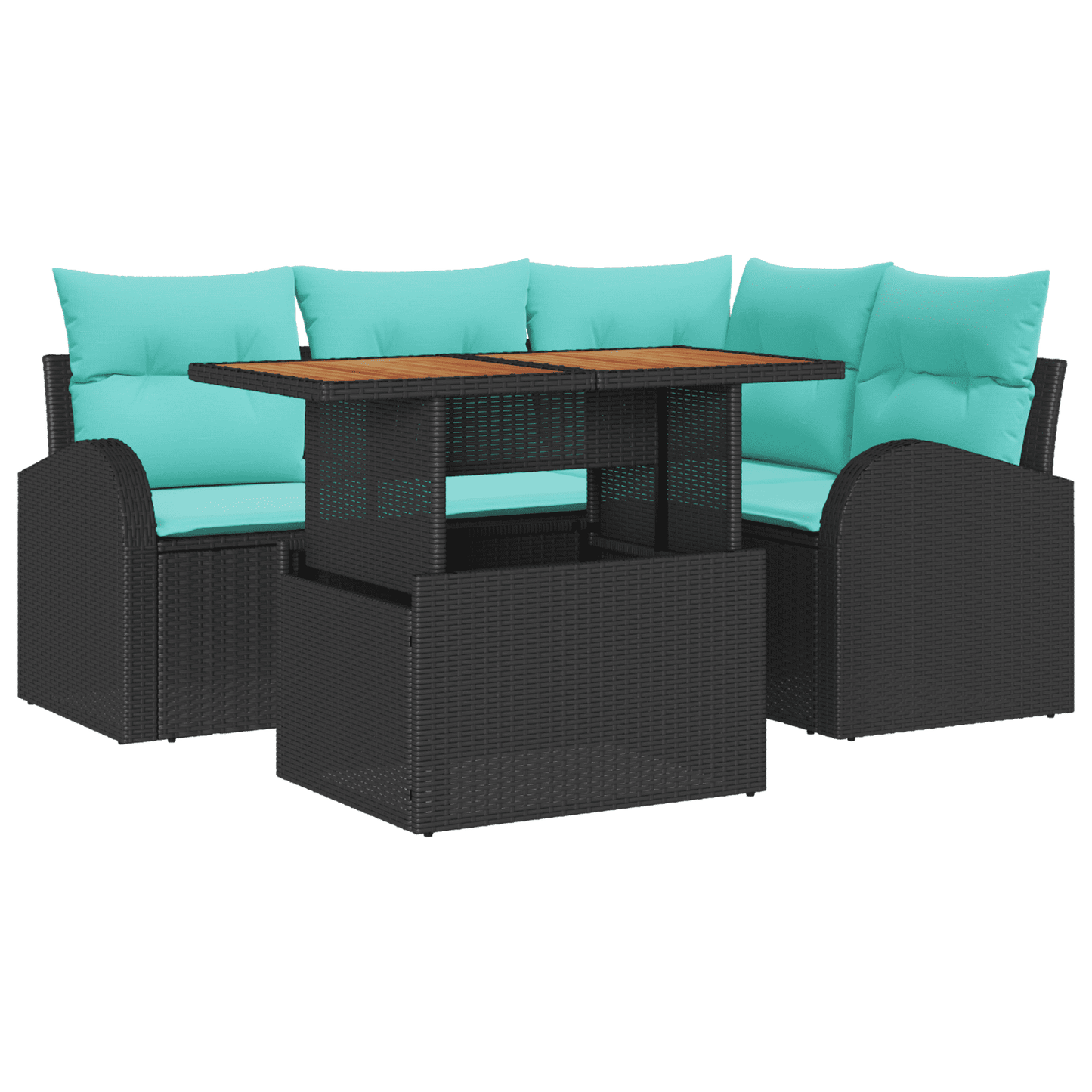 vidaXL 5 Piece Garden Sofa Set with Cushions Black Poly Rattan Acacia