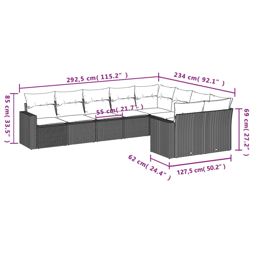 vidaXL Garden Sofa Set Grey PE rattan, powder-coated steel, polyester