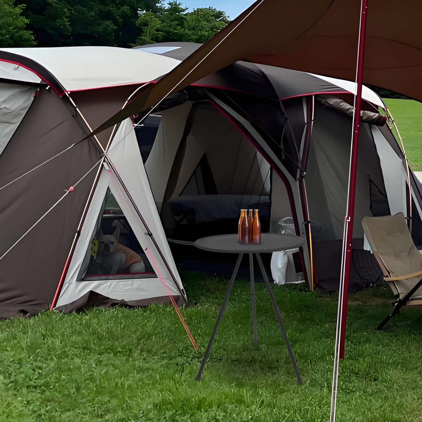 HIAKDOFT 1Pcs Portable Compact Round Outdoor Table with Adjustable Height for Festivals Beach Outings 15-20In