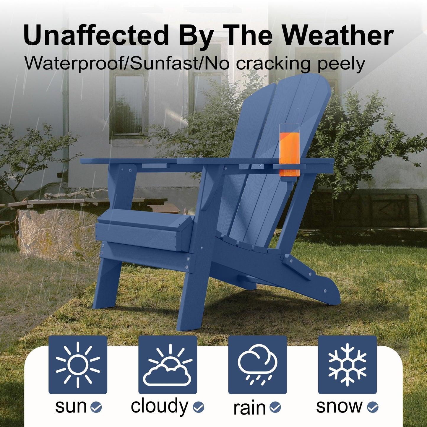 AreShark Adirondack Chair Set of 2,HDPE All-Weather Patio Chairs Outdoor with Cup Holder, Lawn Chair with Weather Resistant for Outside Deck Lawn Garden, Weight Capacity Up to 380 Lbs –Navy