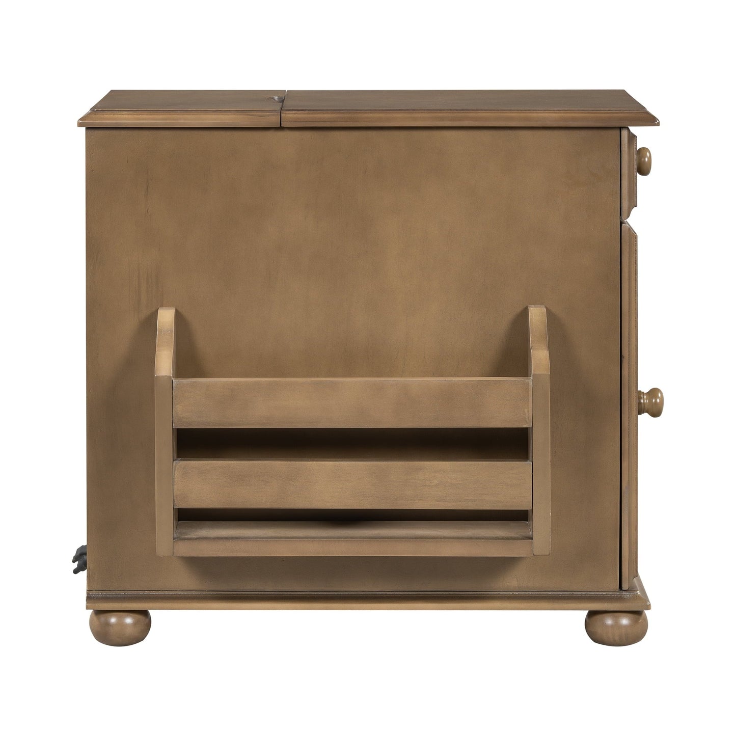 U-Can Vintage End Table Flip Top Side Table with USB Ports, One Multifunctional Drawer with Cup Holders, Sofa Couch Table with Bookshelf for Living Room and Small Space