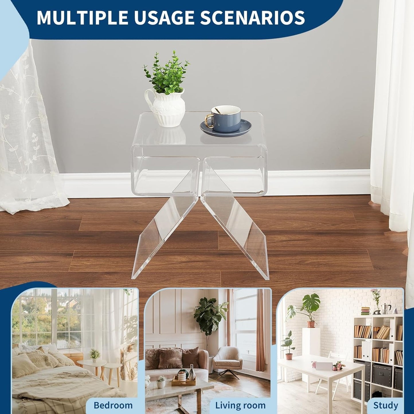 2025 New Update Acrylic Nightstand,17.7" L x 11.8" W x 15.4" H Acrylic Desk, Acrylic Side Table, Modern Design Clear Table, Home Decor Display End Table for Living Room