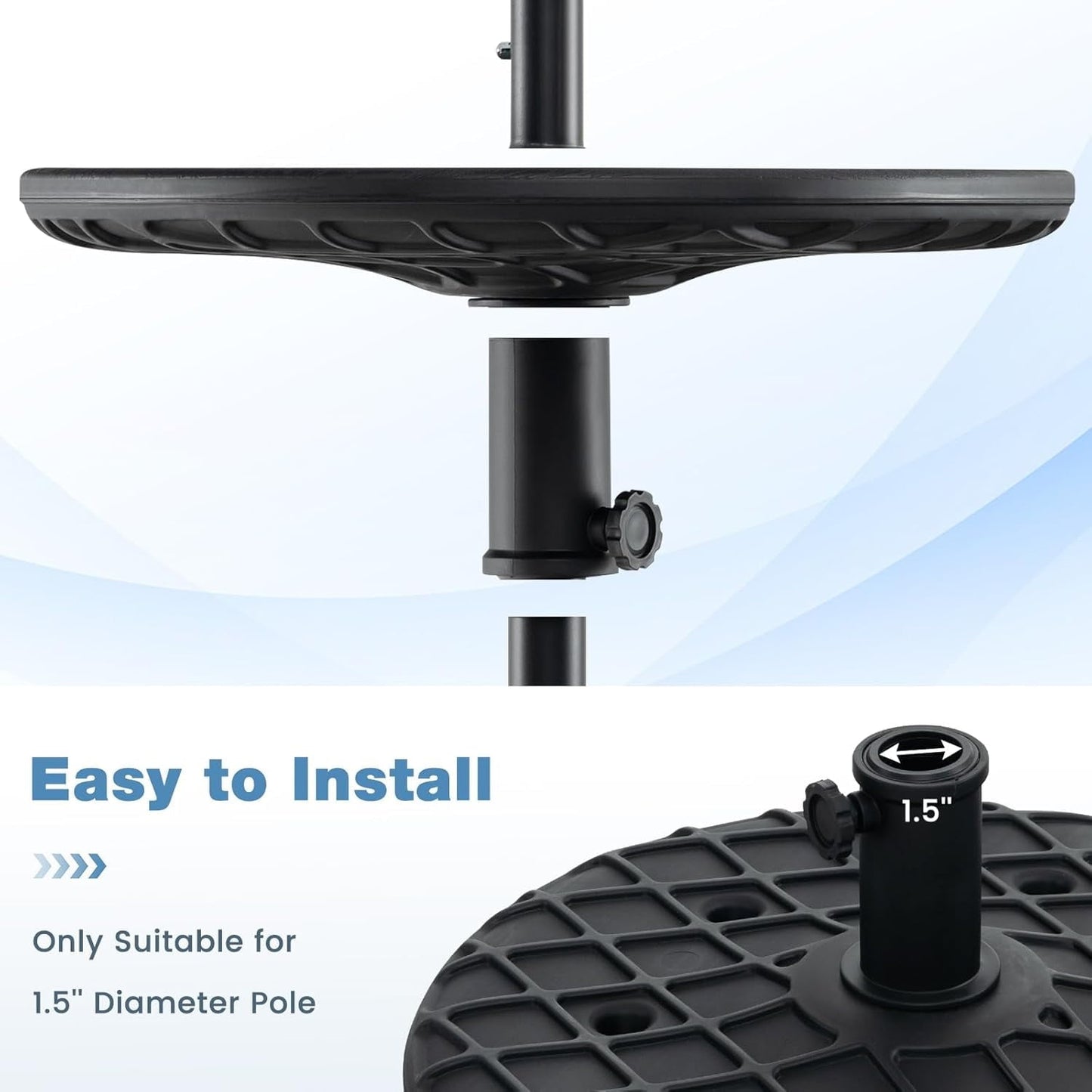 GaoJ Umbrella Pole Table Tray - 20" Outdoor Side Table with 1.5" Umbrella Hole, Height Adjustable Knob, All-Weather PE Matrial, for Patio, Backyard, Deck, Garden, Poolside, Black