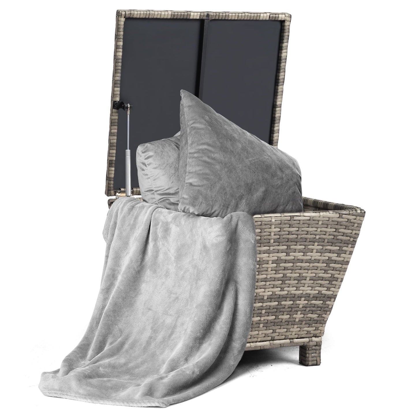 Funnil Outdoor Wicker Side Table for Patio Deck Garden, All-weather Rattan Small Storage Box End Table, Resin Coffee Table with Iron Frame, Gray