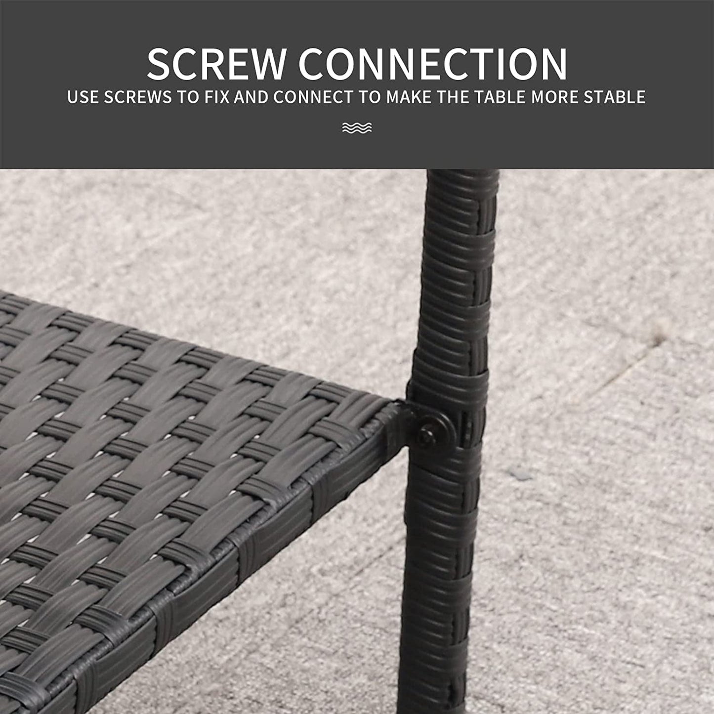 Outdoor PE Wicker Side Table - Patio Rattan Garden Coffee End Square Table with Glass Top Furniture, Black