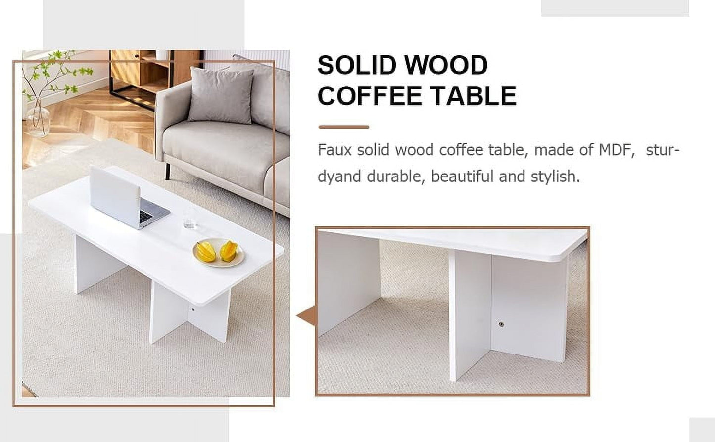 Modern Light Wood Small Rectangle Coffee Table - for Living Room & Office, Sleek Minimalist Design