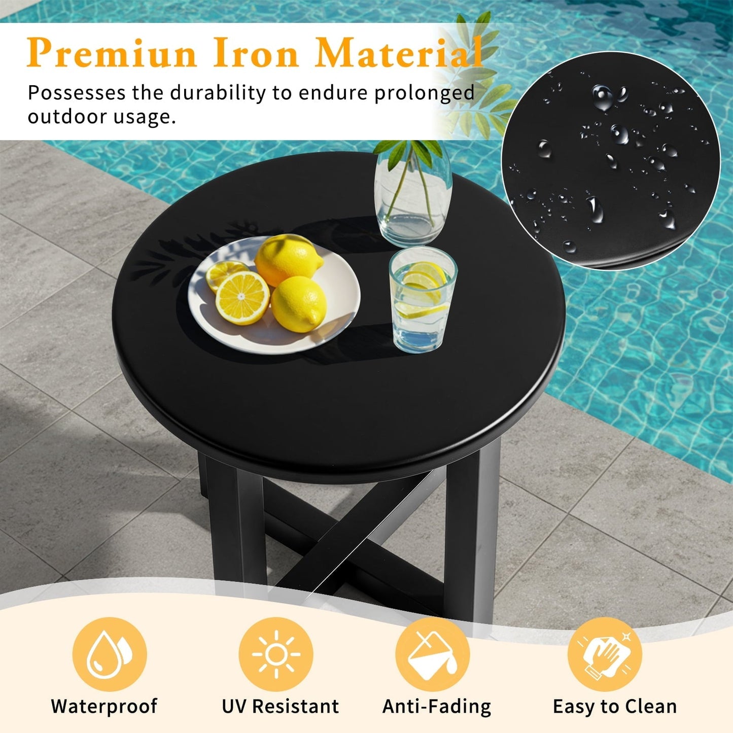 Ktaxon 24" Round Metal Side Table for Outdoor Indoor - Patio Coffee Bistro End Table, Garden Deck, Weather Resistant (Black)