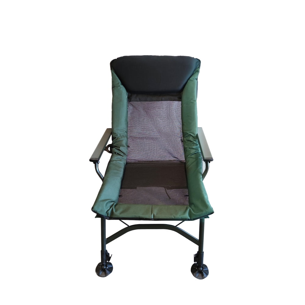 Tcbosik Folding Camping Chair with Adjustable Backrest, Portable Reclining Chair for Adults, Outdoor Lawn Chair for Hiking Fishing Picnic, Black & Green