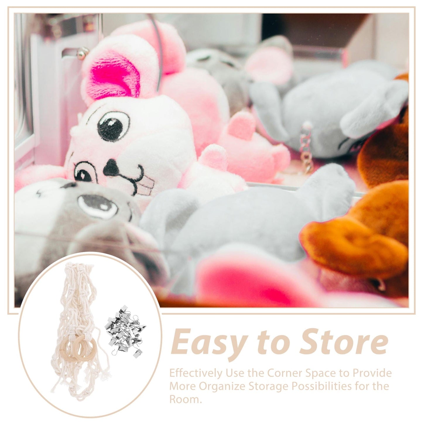 TAILTOSS 1Pcs Hanging Toy Storage Hammock for Stuffed Animals and Toys in White