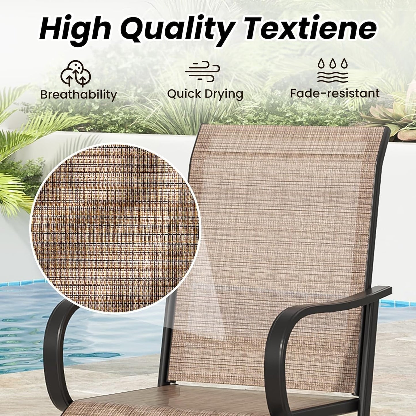 STARY Outdoor Bar Stools Set of 2, Swivel Patio Barstools with Textile Fabric,Ergonomic Comfort Bar Height Tall Outdoor Stools for Balcony,Brown