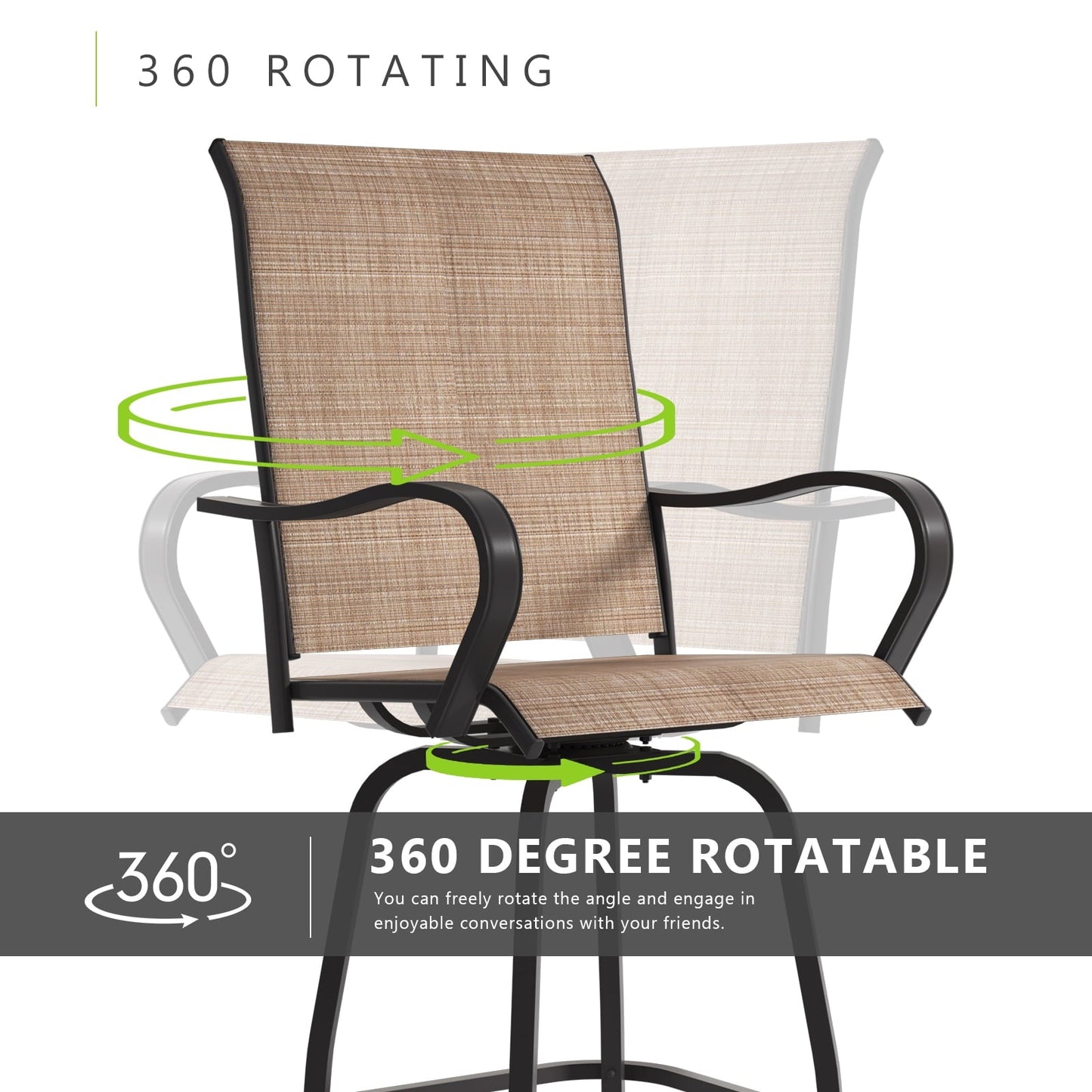 BaPiPro Outdoor Swivel Bar Stools Set of 2, Premium Patio Bar Stools, Textilene Bar Height Patio Chairs, Tall Patio Chairs for Yard, Garden, Balcony