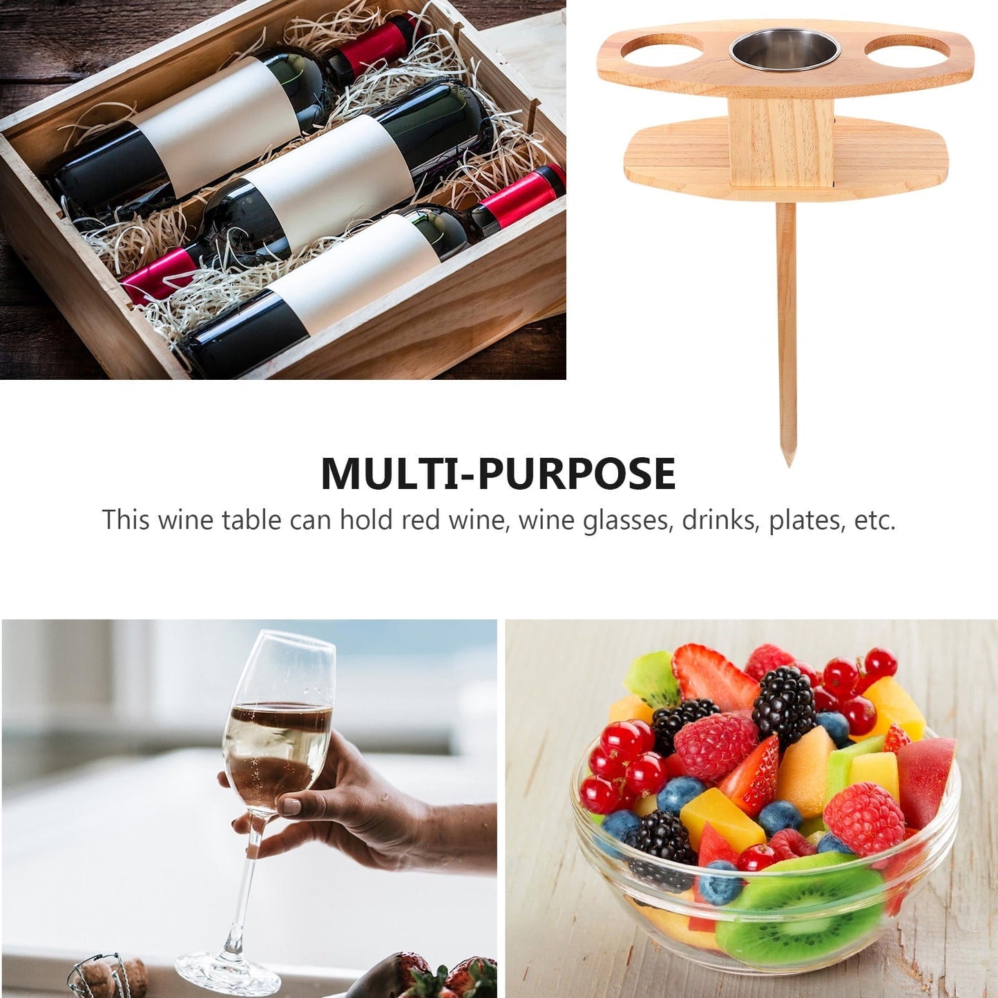 SWETRACE 1Set Natural Wood Portable Table for Beach and Picnic with Foldable Design