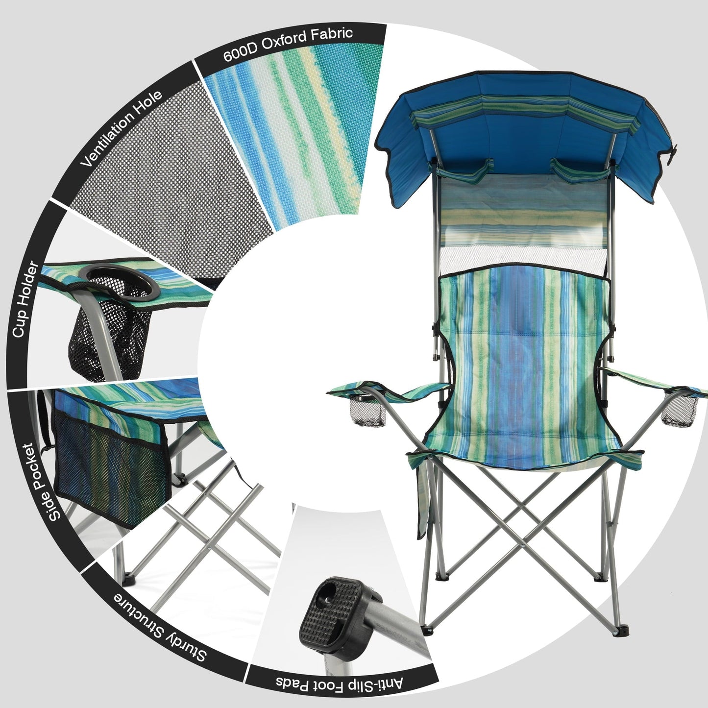 BalanceFrom Folding Camp Chair，Portable Outdoor Chair，with Shade & Cup Holder，for Camping, Beach, Fishing, and Sports Events
