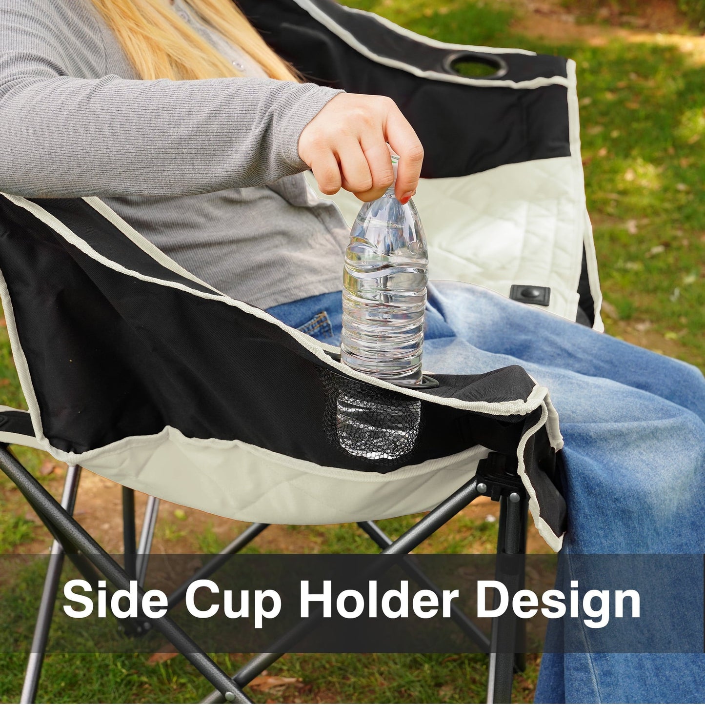 BalanceFrom Oversized Double Camping Chair，2-Person Heavy-Duty Folding Loveseat，Portable Outdoor Chair，with Armrests, Cup Holders & Carry Bag, for Camping, Picnic, Backyard