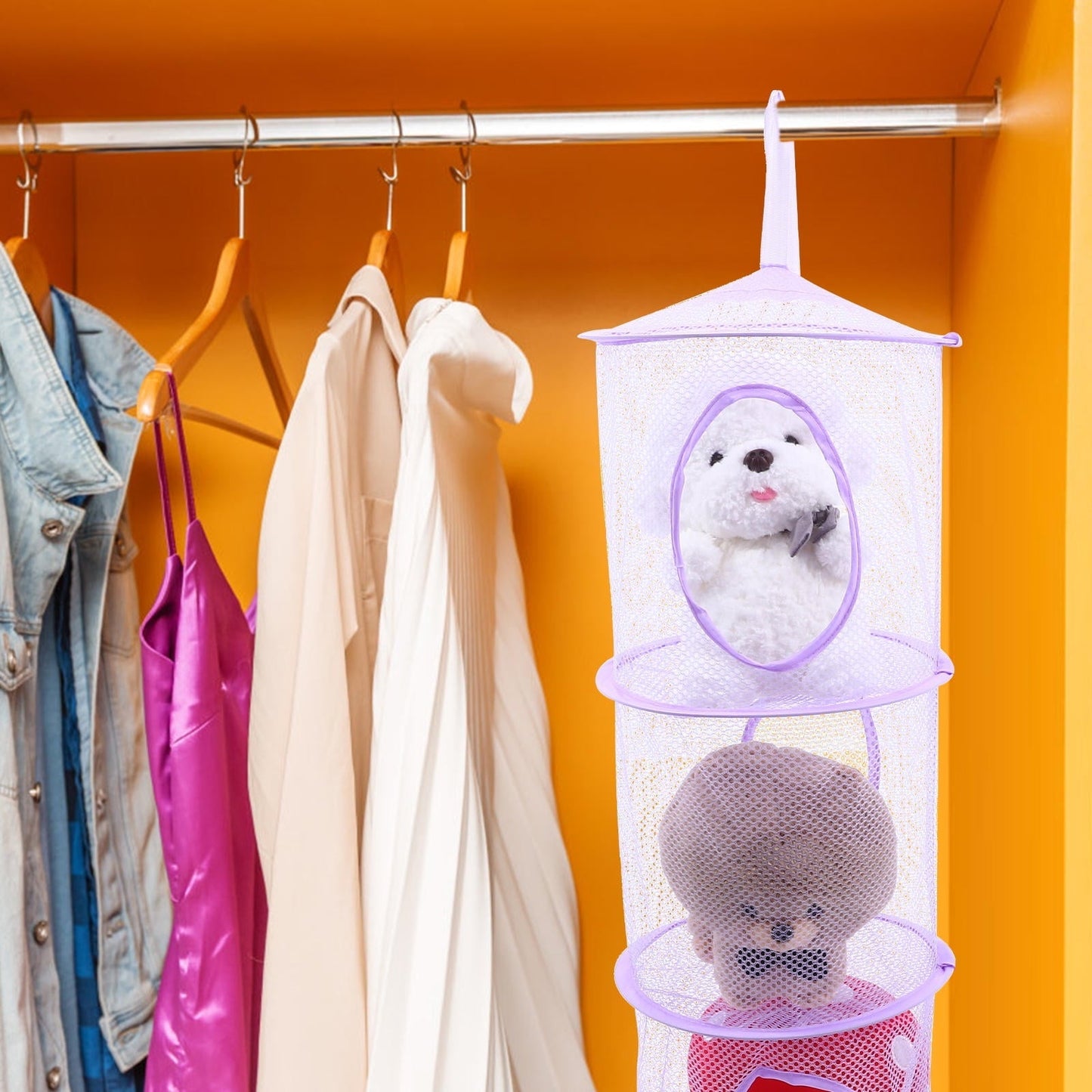 NUOLUX 2Pcs Foldable Multi-layer Toy Storage Hammock For Home Wall Door Hanging Space-saving