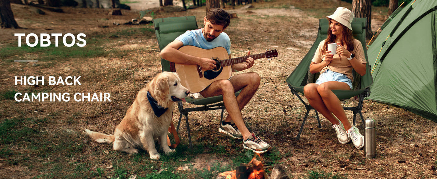 TOBTOS 440lbs High Back Camping Chair with Pillow, Compact Foldable for Camping, Hiking, Backpacking (Green)