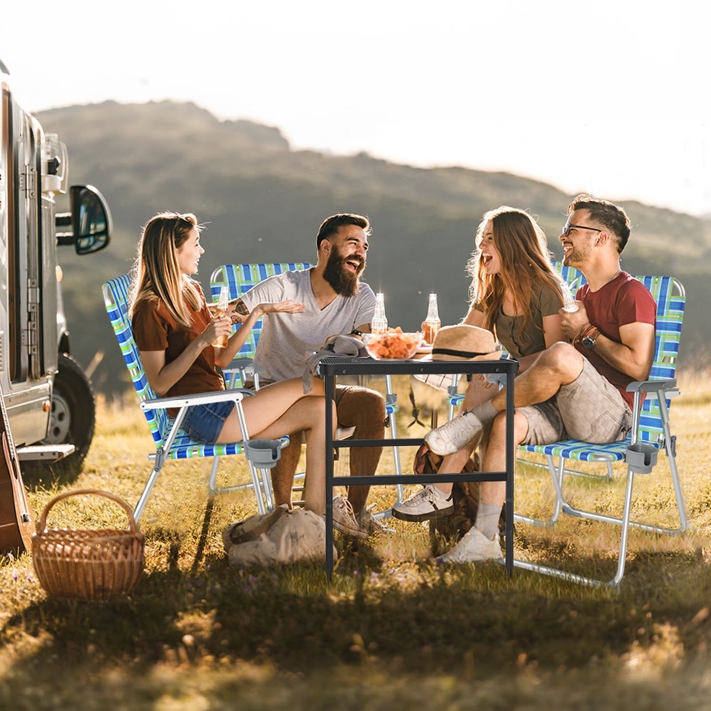 Matladin Oversize Folding Patio Lawn Chair, Beach Chair for Adults, Camping Chair with Webbed Airflow Mesh, Webbed Lawn Chair for Outdoor, Fishing, Backyard, 2 Pack