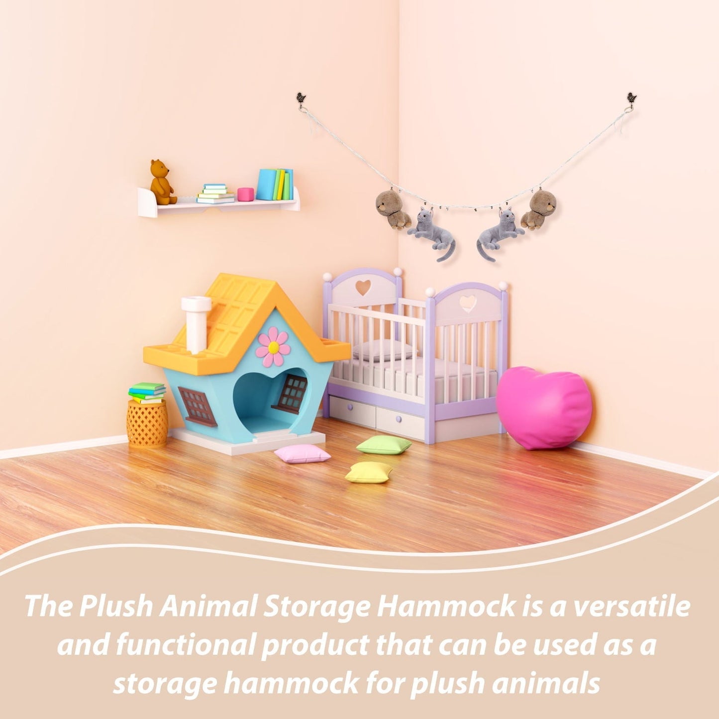 TAILTOSS 1Pcs Hanging Toy Storage Hammock for Stuffed Animals and Toys in White