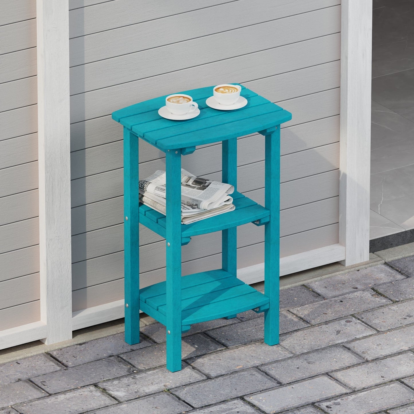 Wildridge Classic 3-Shelf Side Table, Aruba Blue - Outdoor Weather Resistant Recycled Plastic Furniture for Patio