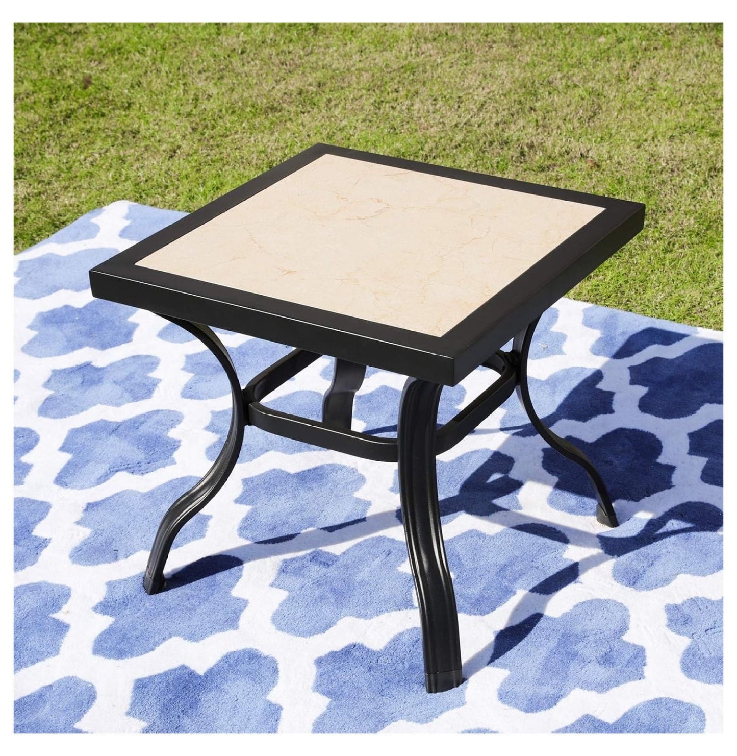 Outdoor Patio Bistro Side End Table Square Metal Frame Removable Tile Table Top Dining Coffee Table for Garden Swimming Pool Outdoor Patio Furniture Black