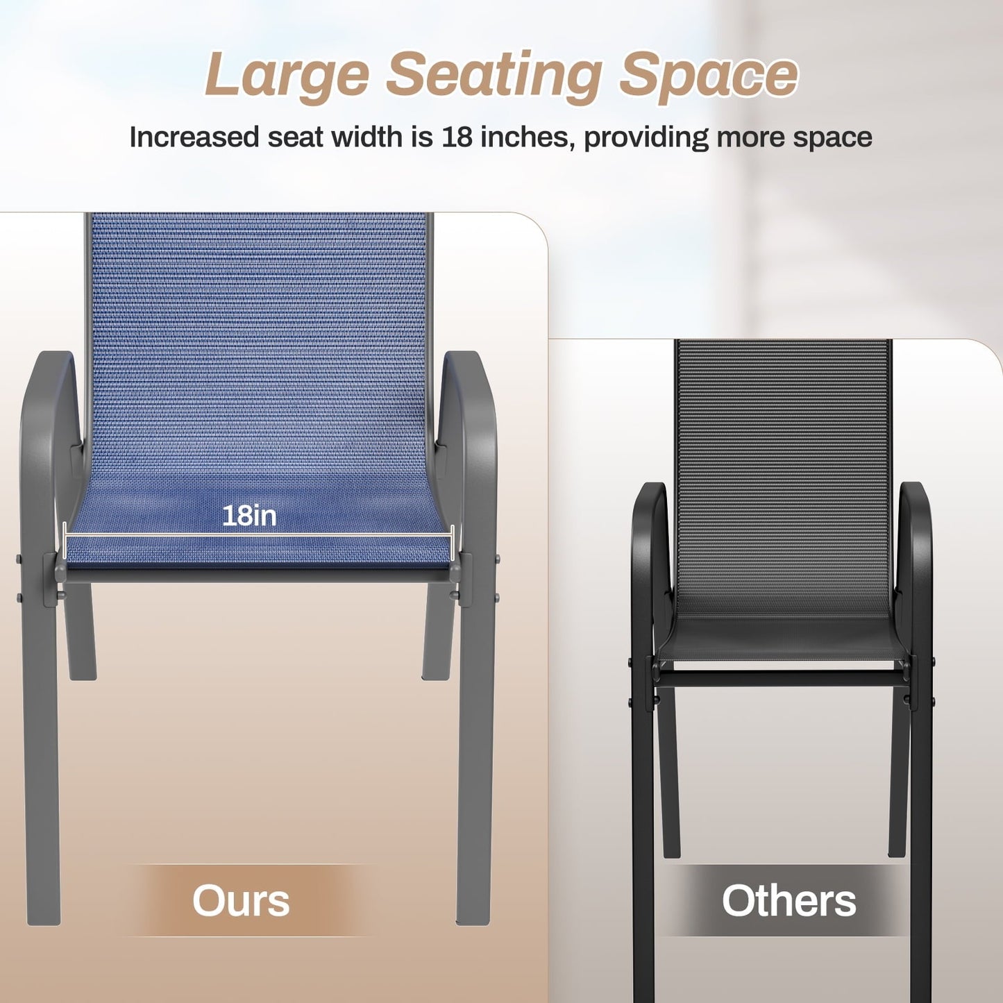 Arlopu Outdoor 6 Piece Dining Chairs, Patio Stackable Textilene Chais for Garden and Backyard