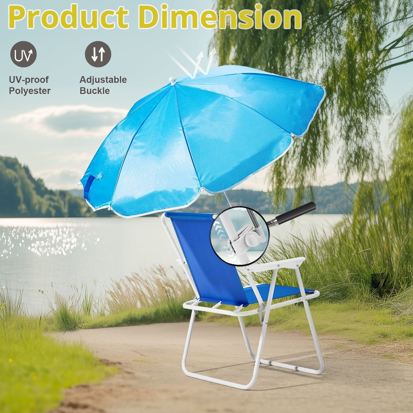 Ktaxon Folding Beach Chair with Umbrella, Portable Camping Chair for Adults, 265lbs Capacity, Lightweight, Blue