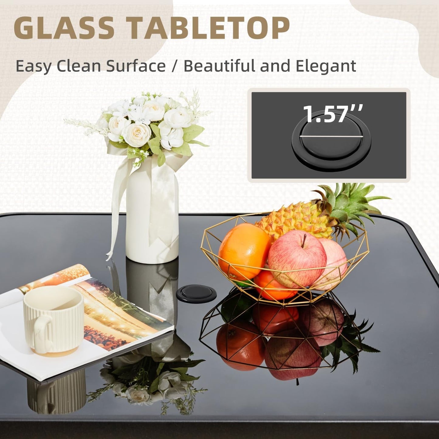 MELLCOM 32'' Outdoor Bar Table, Metal Outdoor Table with 1.57'' Umbrella Hole, High Top Patio Bar with Tempered Glass for Balcony, Backyard, Poolside, Garden, Black