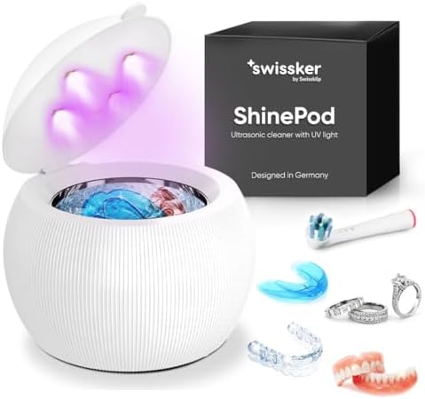 Swissklip ShinePod Ultrasonic Dental Cleaning Pod | Ultrasonic Retainer Cleaner Machine | Mouth Guard Cleaner| Night Guard Cleaner| Aligner Cleaner | Denture Cleaner - White