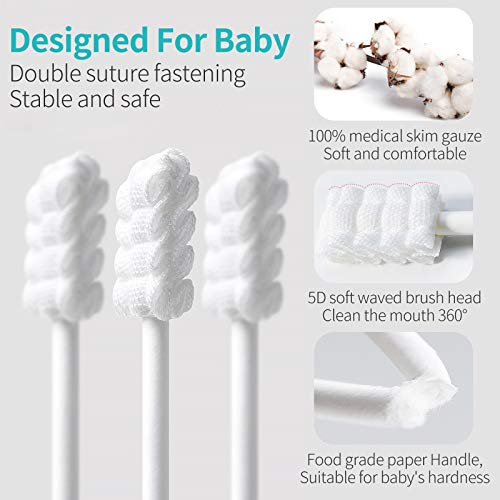 Dearlomum Baby Tongue Cleaner, Newborn Toothbrush, 96PCS Disposable Infant Toothbrushes, Gauze Gum Cleaner Toothbrush Baby Oral Cleaning Stick Dental Care for 0-36 Months