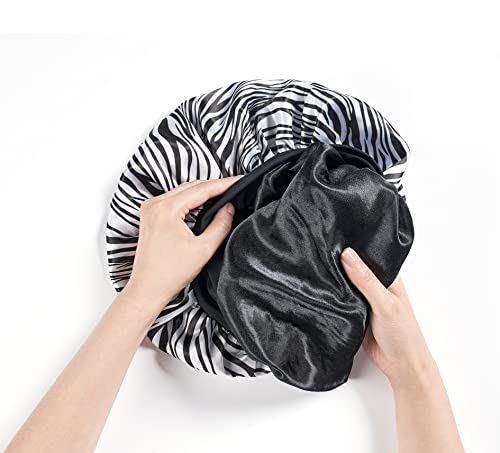 Red by Kiss Reversible Silky Satin Hair Cap Hair Bonnet with Wide Edge Double Wear Cap, Super Jumbo (Zebra)