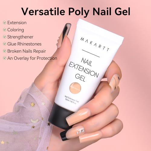 Makartt Poly Nail Gel Set: Nude & Dark Almond Gel Builder for Extension Neutral Colors Nail Strengthener 3D Diy Hard Gel for Nails Manicures Home Salon-2PCs 30ML