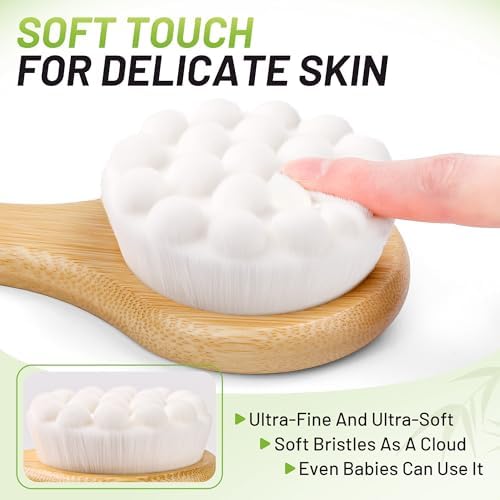 Back Brush for Shower, 17.32'' Long Handle Soft Bristles for Sensitive Skin, Effective for Cleansing, Non Slip Grip, Wall Mounted Dry Quickly, Exfoliation Body Scrubber for Men/Women/Elderly