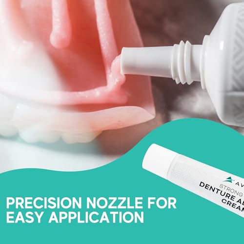 Extra Strong Denture Adhesive Cream, 12 Hour Hold Dental Glue, Waterproof, Zinc & Fluoride Free, Easy Apply Nozzle, Seals Food Out for Comfort, Mint Flavor (2 Pack, 2.8 Fl Oz)