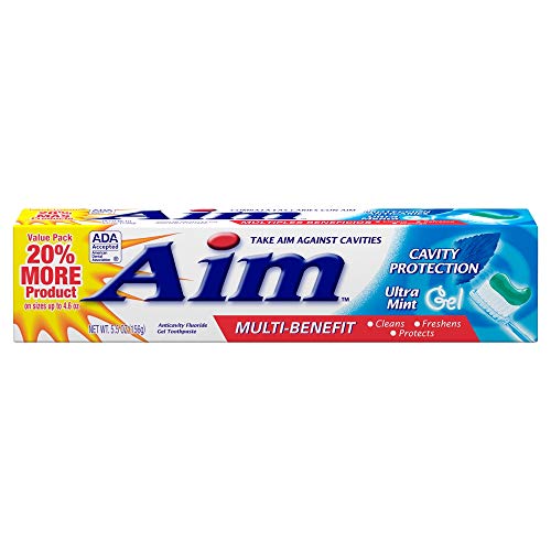 Aim Cavity Protection Ant Cavity Fluoride Toothpaste, Ultra Mint Gel, 5.5 Ounce, Pack of 6