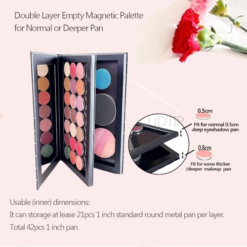 Double Layer Book Shape Empty Magnetic Eyeshadow Makeup Palette with Mirror and 20pcs Adhesive Stickers, Sliver Stars Cover, Fits Standard and Deep Pans (Not Included Eyeshadows)