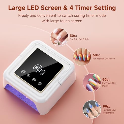 Cordless UV Nail Lamp 108W, Professional LED Nail Lamp with 36 Beads & Touch Display, Rechargeable UV Light for Gel Nails Built-in 4-Timer Modes & Auto Sensor, Fast Curing Nail Dryer for Salon & Home