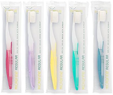 NIMBUS Extra Soft Toothbrushes (Regular Head) Periodontist Design Tapered Bristles for Sensitive Teeth and Receding Gums, Individually Wrapped Plaque Remover Travel Toothbrush (10 Pack, Colors Vary)