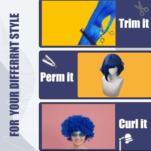 Wig and Sunglasses 12 Inch Short Bob Wigs with Bangs for Women Costume Cosplay Party (Blue)