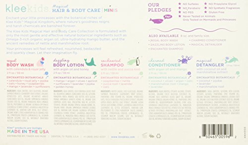 Klee Kids Magical Hair and Body Care Mini Travel Set, 2 Ounce Each. Shampoo, Conditioner, Detangler, Body Wash, Body Lotion. With Organic and Natural Botanicals. Non-Toxic. No Sulfate. No Parabens.