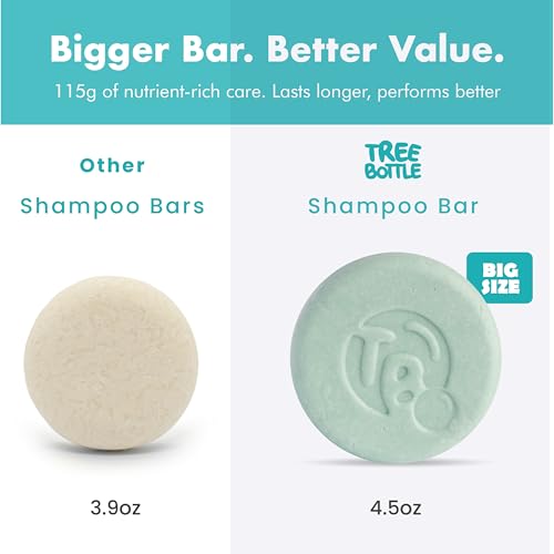 Tree Bottle Peppermint Essential Oils + Biotin Shampoo Bar - For Hair Growth, Strengthening, Thickening & Volumizing Shampoo for Women and Men - Free of Parabens & Sulfates - Made in USA - 4.5oz