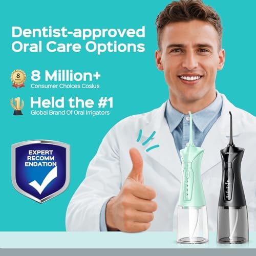 COSLUS 2-Pack Water Flosser for Teeth: Water Dental Pick Set with Refined Packaging for Couples Friends, 3 Modes & 8 DIY Levels for Sensitive Gums & Braces, Ideal for Family Sharing, Black & Green